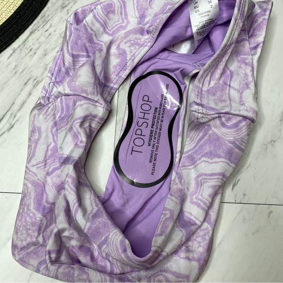 New! Topshop Purple Mineral Print High Waist Swim Bikini Bottom 2 - Picture 7 of 10